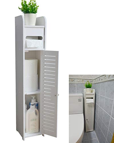 Small Bathroom Storage Corner Floor Cabinet with Doors and Shelves,Thin Toilet Vanity Cabinet,N…
