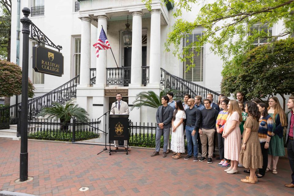 With Ralston College students at his side, Founding President Stephen Blackwood talked about the honor of moving into one of Savannah's most beautiful and iconic buildings.