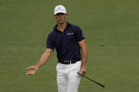Billy Horschel reacts to his shot to the second green during the first round of the Masters golf tournament on Thursday, April 8, 2021, in Augusta, Ga. (AP Photo/Gregory Bull)