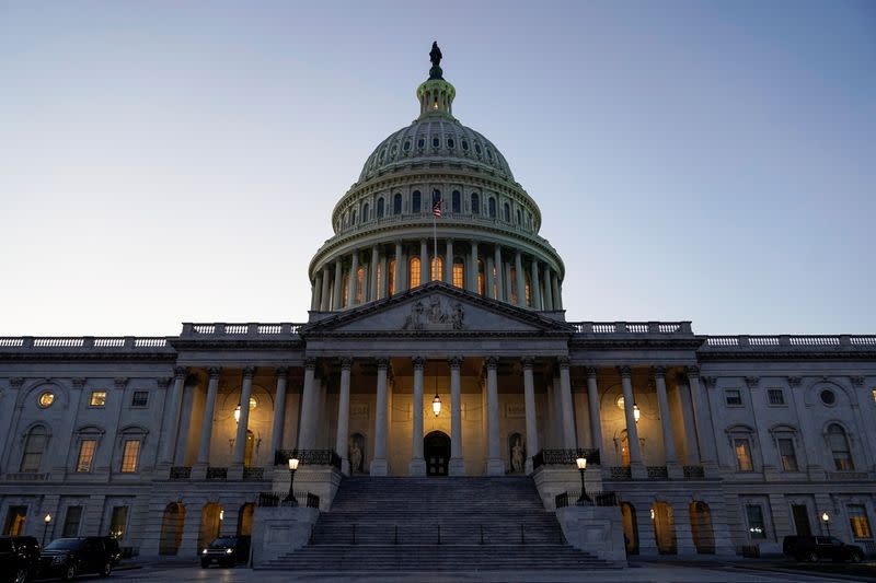 Lights shine from the U.S. Capitol dome prior to Trump impeachment vote in Washington