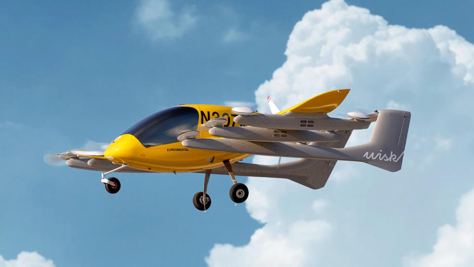 A Wisk Aerotaxi in flight. The eVTOL aircraft could be a way to minimize CO2 emissions, though they may not become mainstream for at least a decade.