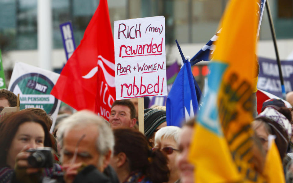 Public sector workers from multiple unions including the GMB, Unite and Unison march through central Southampton.