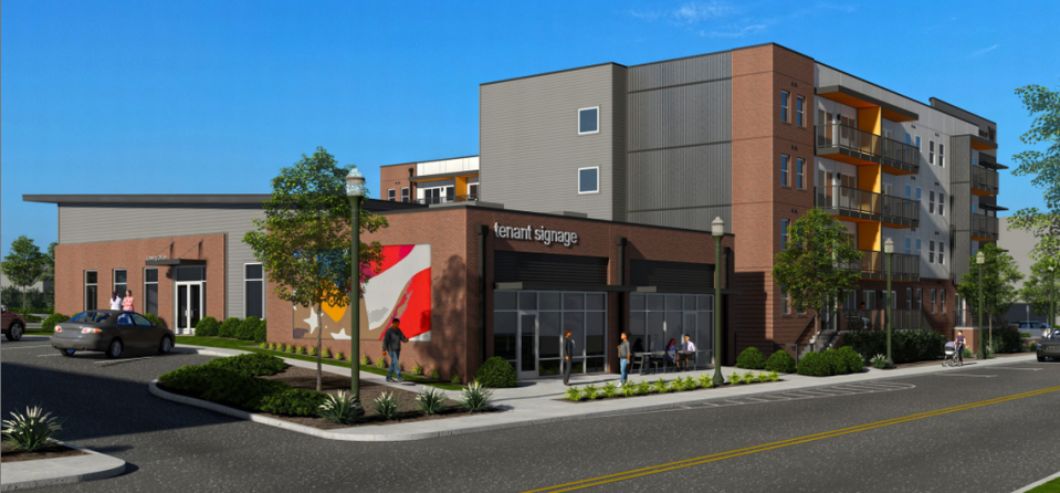 A rendering of the new housing project proposed for North Main Street, to be called The Woodley.