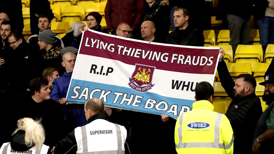 West Ham fans are clearly unhappy with the state of their club. Pic: Getty