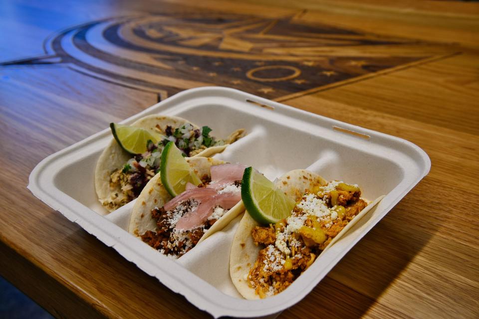 Customers can pick their own fillings for tacos sold at the Wild Turkey Hat Trick Bar, a walk-in concession area with a full bar near Section 107 in Nationwide Arena.