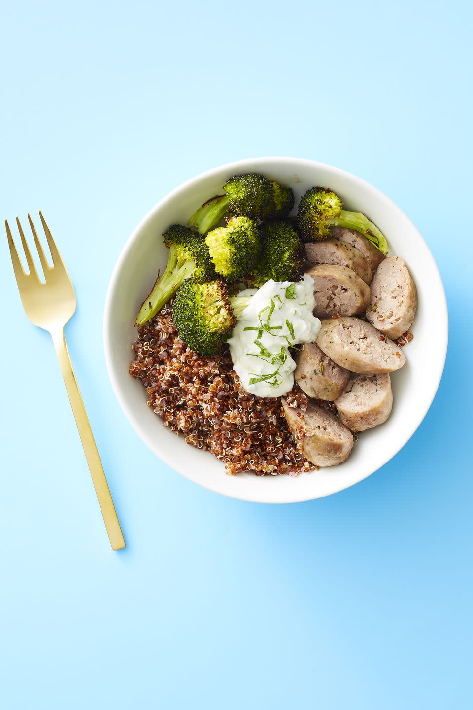 sausage and broccoli quinoa bowl