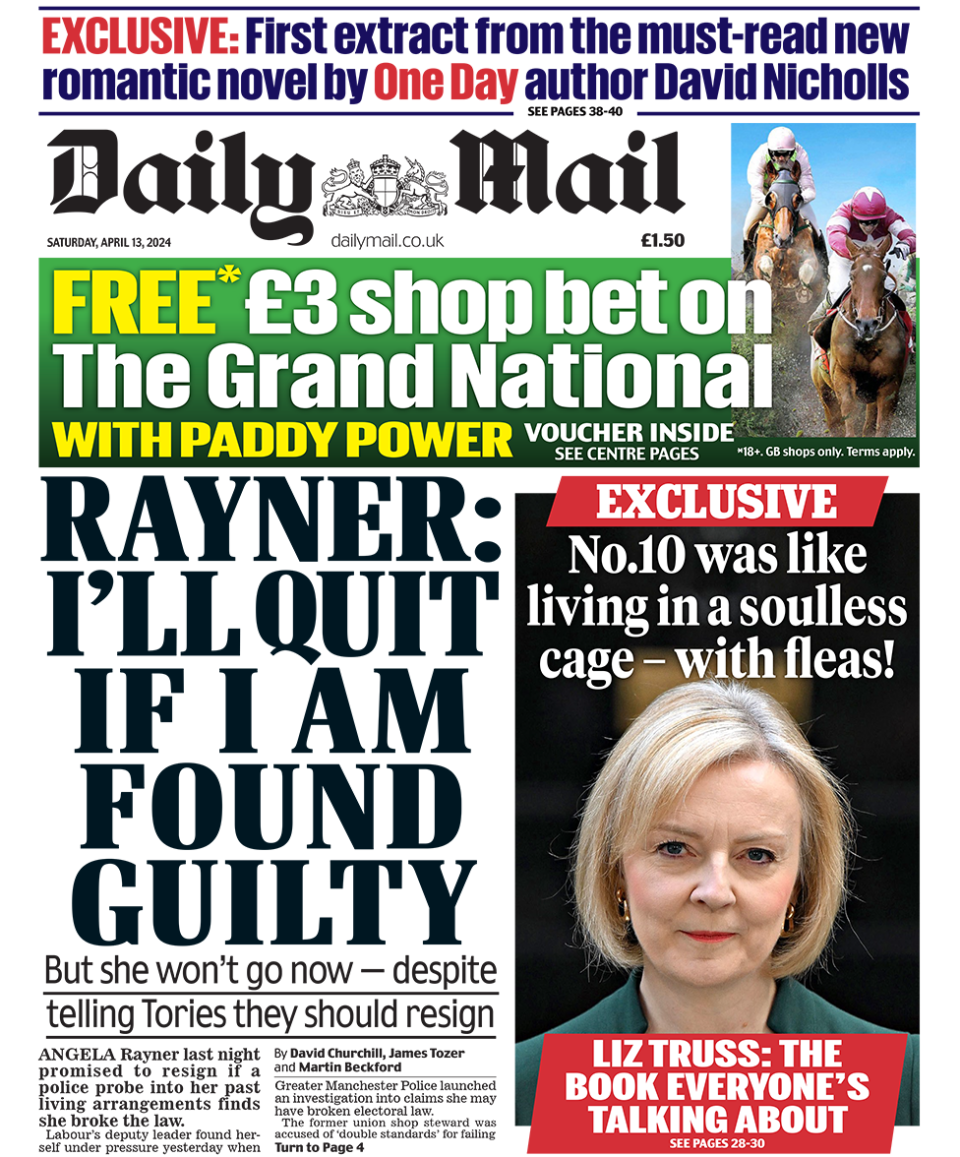 Daily Mail headline reads: "Rayner: I'll quit if I am found guilty"