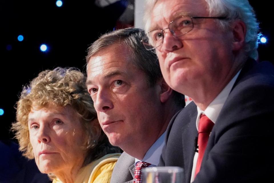 Labour MP Kate Hoey, Nigel Farage, MEP and Conservative MP David Davis at a pro-Brexit Leave Means Leave Means Leave really at the University of Bolton on Saturday. (Getty Images)