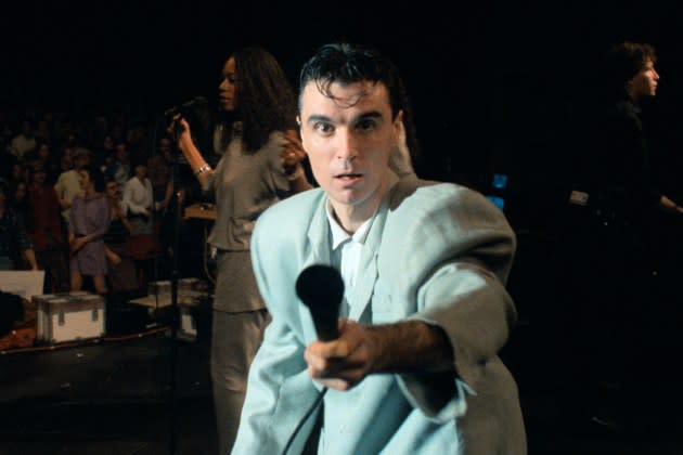 David Byrne in 'Stop Making Sense.' When he saw the iconic concert film, Chicano Batman's Eduardo Arenas says, "It just changed my life" - Credit: Jordan Cronenweth/A24
