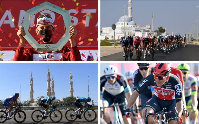 Action from stage seven at the UAE Tour — Tadej Pogacar seals overall victory at UAE Tour after Caleb Ewan wins final stage - GETTY IMAGES / AP