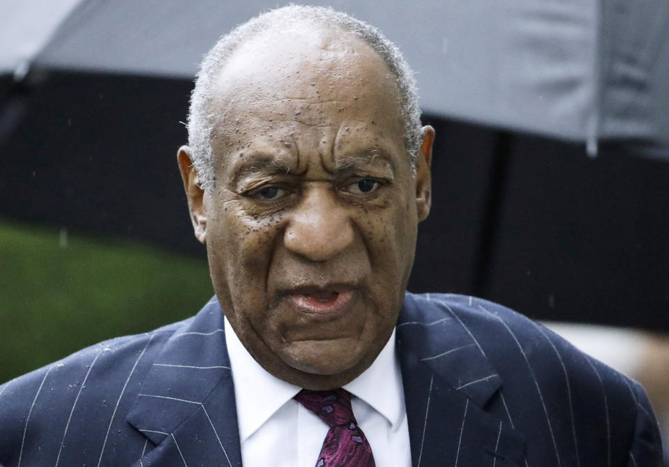 FILE - Bill Cosby arrives for a sentencing hearing following his sexual assault conviction at the Montgomery County Courthouse in Norristown Pa. A former Playboy model who alleges Bill Cosby drugged and raped her and another woman at his home in 1969 sued the entertainer Thursday, June 1, 2023, in Los Angeles under a new California law that suspends the statute of limitations on sex abuse claims. In her lawsuit, Victoria Valentino, 80, says she was an actress and singer 54 years ago when she met Cosby. (AP Photo/Matt Rourke, File)