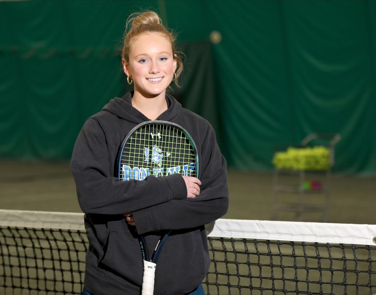 Victoria McEnroe from Bronxville High School is the Journal News / lohud Girls Tennis Player of the Year. Here she is pictured at Sportime Tennis at Lake Isle Country Club in Eastchester, Jan. 10, 2024.