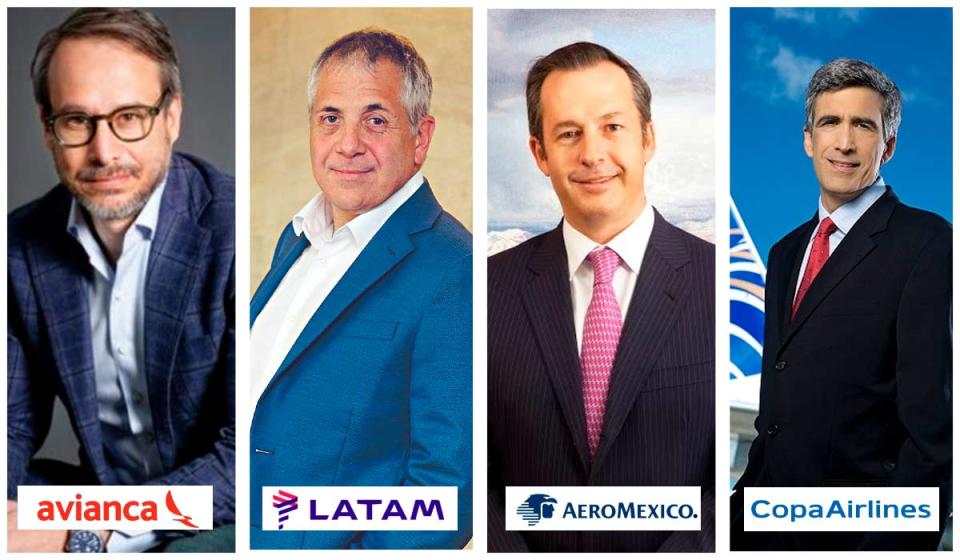 Adrián Neuhauser, CEO de Avianca; Roberto Alvo, CEO de Latam Airlines; Andrés Conesa, CEO de Aeroméxico y Pedro Heilbron, CEO de Copa Airlines,