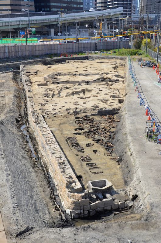 Handout photo shows general view of the excavations site called 'Umeda Tomb", at a construction site for a train station, in Osaka, western Japan