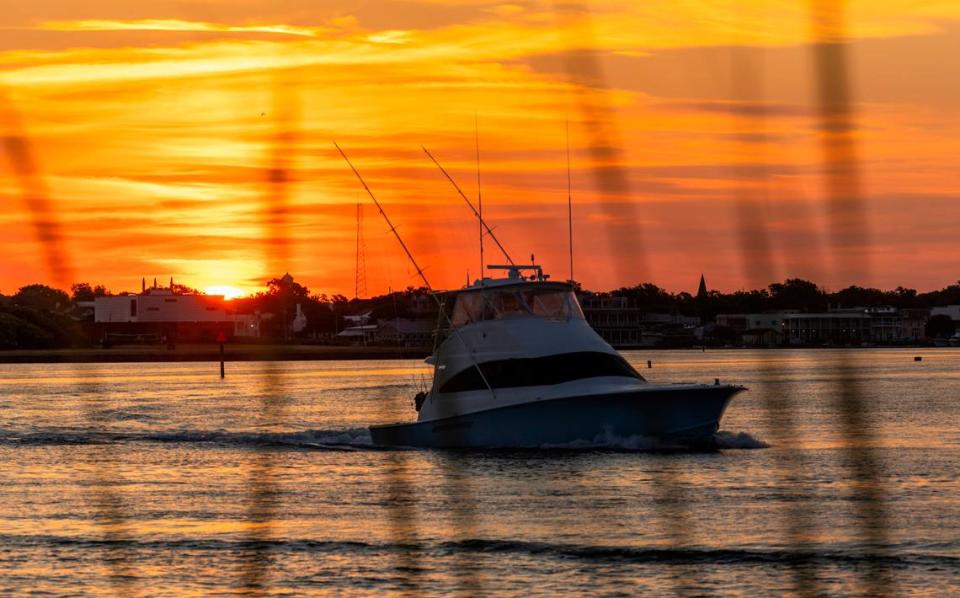 The “Kilo Charlie” fishing yacht navigates Bulkhead Channel Thursday morning, June 13, 2024 near Morehead City during the 66th Annual Big Rock Blue Marlin Tournament.