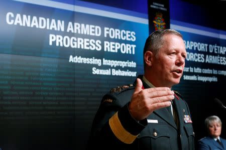 Canada's Chief of Defence Staff General Jonathan Vance takes part in a news conference upon the release of a progress report on addressing inappropriate sexual behaviour in the Canadian Armed Forces, in Ottawa, Ontario, Canada August 30, 2016. REUTERS/Chris Wattie