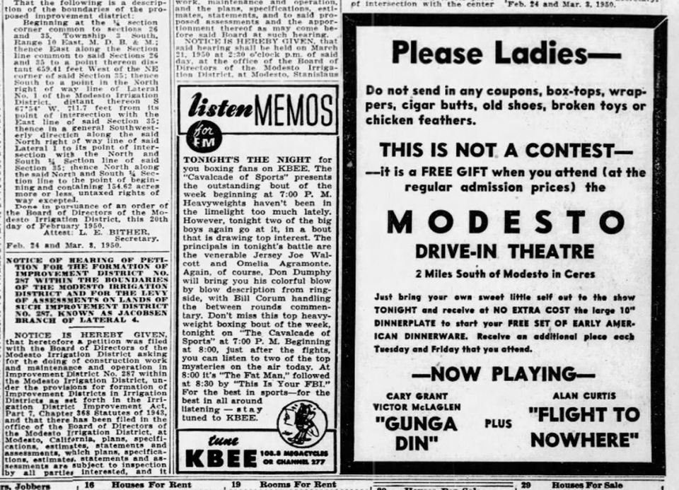 Recorte de The Modesto Bee de marzo de 1950.