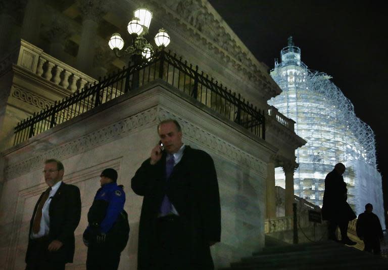 Members of the US House of Representatives leave the Capitol after a vote on the $1.1 trillion omnibus bill December 11, 2014 in Washington, DC