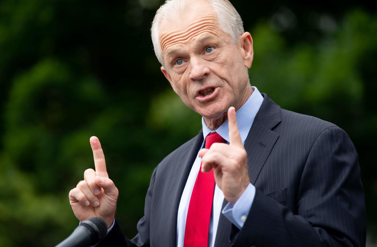 (FILES) In this file photo White House Trade Advisor Peter Navarro speaks to the press about former National Security Advisor John Bolton's upcoming book release, outside of the White House in Washington, DC, on June 18, 2020. - A top White House official said he expected President Trump to act firmly against the TikTok and WeChat social media apps, prompting an angry response from China on July 13, 2020. China dismissed White House trade advisor Peter Navarro's comments as 