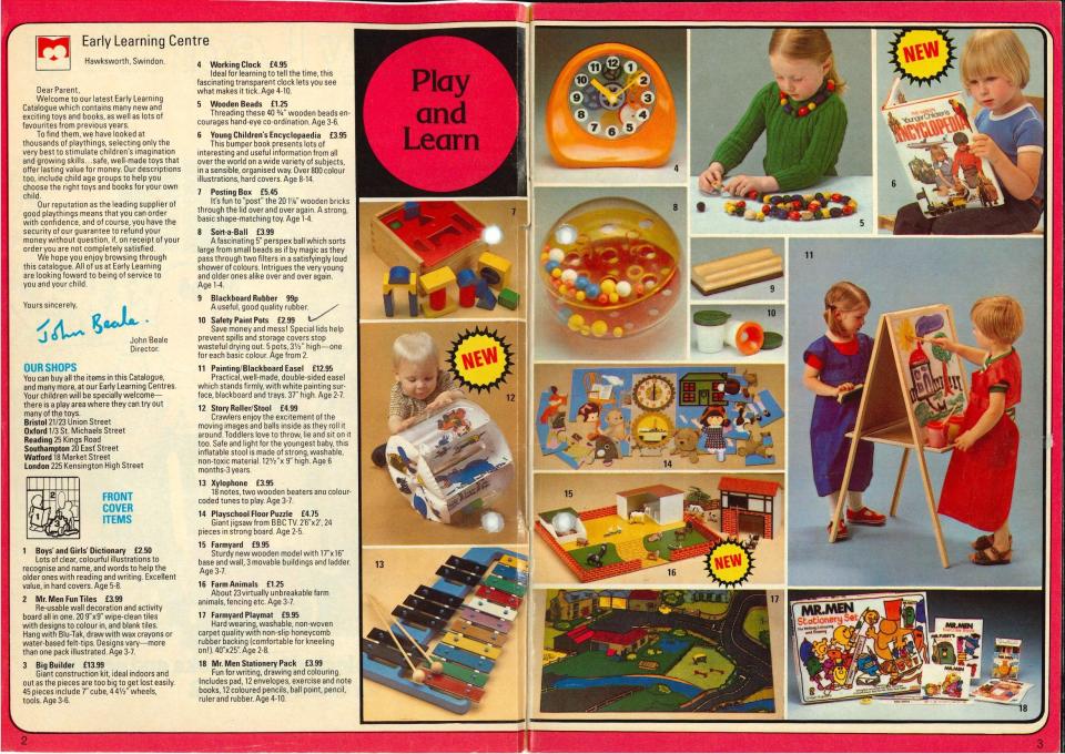 An Early Learning Centre catalogue with introductory message from John Beale