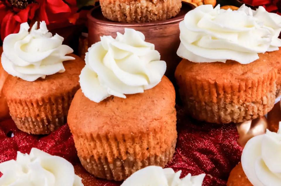 <p>Two Sisters</p><p>A unique twist on a classic – pumpkin cake plus whipped cream frosting with a yummy buttery crust.</p><p><strong>Get the recipe: <a href="https://www.twosisterscrafting.com/pumpkin-pie-cupcakes/" rel="nofollow noopener" target="_blank" data-ylk="slk:Pumpkin Pie Cupcakes;elm:context_link;itc:0;sec:content-canvas" class="link ">Pumpkin Pie Cupcakes</a></strong></p>