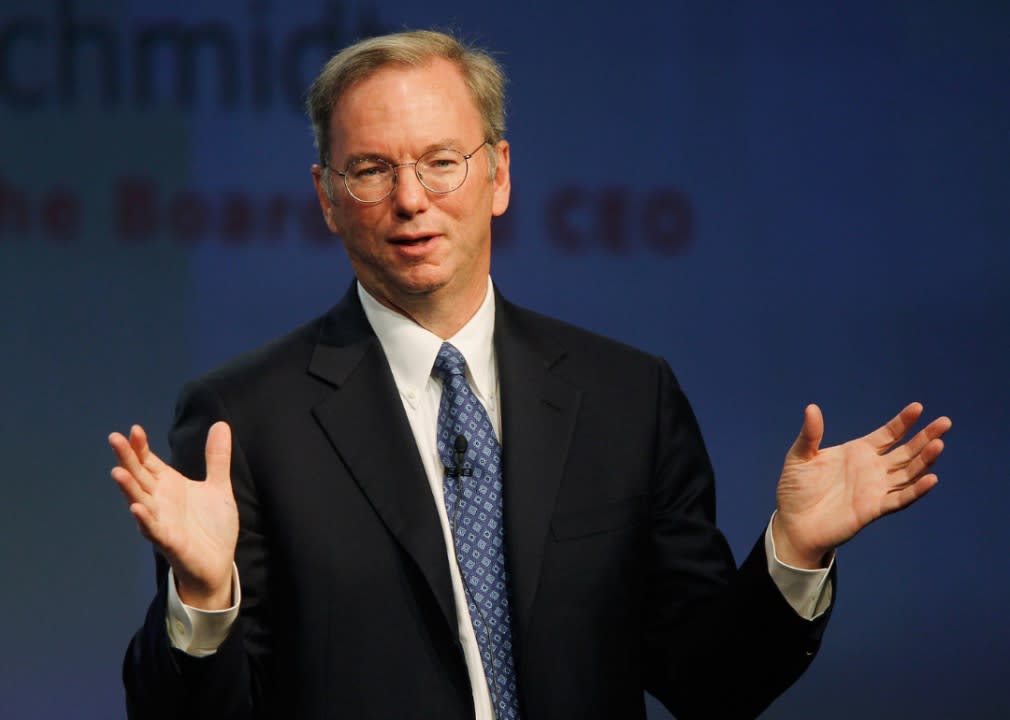 98. Eric Schmidt | Net worth: $18.4 billion - Source of wealth: Google - Age: 65 - Country/territory: United States | Eric Schmidt was chief executive officer and chairman of Google from 2001 to 2011, overseeing its rise to tech powerhouse. In 2017 he co-founded Schmidt Futures to support scientific and technological innovation. In August 2020, Schmidt started a podcast series, “Reimagine with Eric Schmidt,” to look at challenges to be readdressed by business, government, science, and technology following the global pandemic. (Sean Gallup/Getty Images)