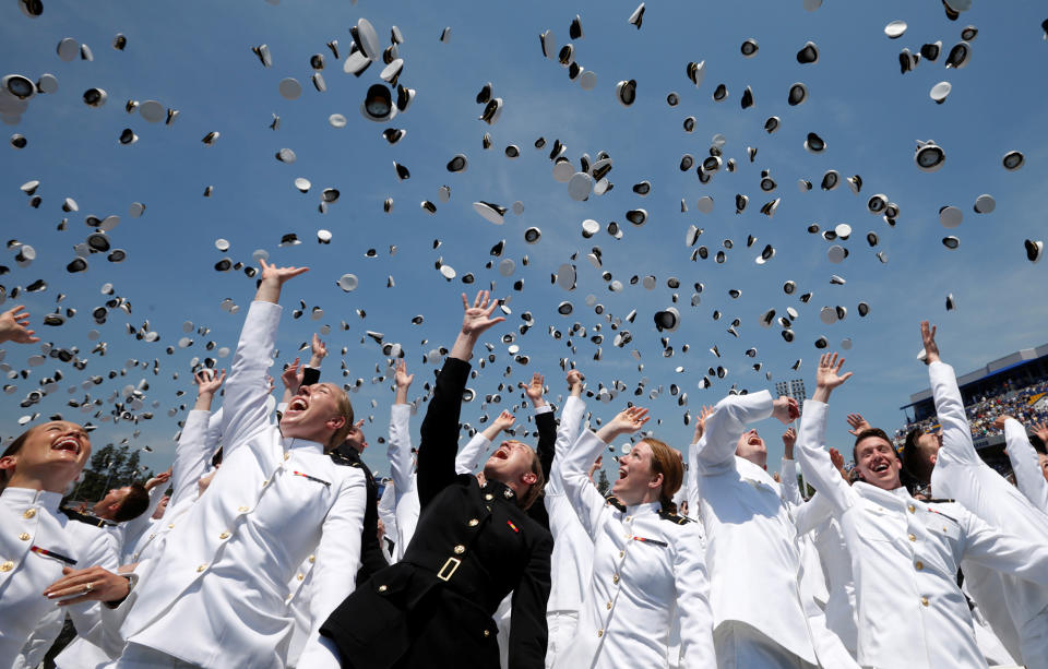 <p>Graduates toss their hats high in the air at the conclusion of their graduation and commissioning ceremony at the U.S. Naval Academy in Annapolis, Maryland U.S. May 27, 2016. (REUTERS/Kevin Lamarque) </p>  <p>Military briefing in Moscow</p><p> Sergei Rudskoy, head of the General Staff’s main operations command, speaks during a briefing in Moscow, Russia, May 27, 2016. (Reuters/Sergei Karpukhin) </p>  <p>Prince Oscar's christening</p><p> Crown Princess Victoria holds Prince Oscar while Princess Estelle looks on during the christening of Prince Oscar at the Chapel in Stockholm’s Royal palace, in Stockholm, Sweden, on May 27, 2016. (Jonas Ekstromer/EPA) </p>  <p>Sydney Botanical Garden</p><p> Lights are projected onto a tree in Sydney’s Botanical Gardens during the opening night of the annual Vivid Sydney light festival in Sydney, Australia, May 27, 2016. (Reuters/Jason Reed) </p>  <p>Camp life in Yemen</p><p> A displaced man cooks food outside his tent at a camp for internally displaced people in the outskirts of Sanaa, Yemen, Friday, May 27, 2016. Yemen’s conflict pits the government, backed by the Saudi-led coalition, against Shiite rebels known as Houthis allied with a former president. Yemen’s war has killed at least 6,200 civilians and injured tens of thousands of Yemenis, and 2.4 million people have been displaced, according to U.N. figures. (AP Photo/Hani Mohammed) </p>  <p>Secret Service on the tarmac</p><p> Secret Service officers stand as President Obama leaves for his Hiroshima trip at Chubu Centrair International Airport in Tokoname, Japan, May 27, 2016. (Reuters/Carlos Barria) </p>  <p>Protests in Baghdad</p><p> Protesters overcome by tear gas lie on the ground after anti-government protesters tried to approach the heavily fortified Green Zone at Tahrir Square in Baghdad, Iraq, May 27, 2016. (Reuters/Khalid al Mousily) </p>  <p>Photos on the glass in China</p><p> Visitors take pictures as they pose on the glass sightseeing platform on Shilin Gorge in Beijing, China, May 27, 2016. Picture taken with a fisheye lens. (Reuters/Kim Kyung-Hoon) </p>  <p>Fans in Milan ahead of final</p><p> Soccer fans pose for a photograph one day ahead of the Champions League final in Milan, Italy, May 27, 2016. The Champions League soccer final between Real Madrid and Atletico Madrid will be held at the San Siro stadium, Milan, on 28 May. (Oliver Weiken/EPA) </p>  <p>French Open fans</p><p> Visitors on deck chairs watch tennis matches on giant screens during the French Open tennis tournament at the Roland Garros stadium, Friday, May 27, 2016, in Paris. (AP Photo/Michel Euler) </p>  <p>Communal water in India</p><p> A woman takes a bath at a roadside community tap as others wait their turn in Allahabad, India, Friday, May 27, 2016. People in poor neighborhoods in different cities in India often rely on communal taps for their daily water needs as water connections to every home are still unavailable. (AP Photo/Rajesh Kumar Singh) </p>  <p>Atletico Madrid training</p><p> Atletico Madrid’s Fernando Torres trains at San Siro Stadium in Milan, Italy on May 27, 2016. (Reuters/Tony Gentile) </p>  <p>Baby face in Japan</p><p> President Obama holds crying baby during his visit to Iwakuni Marine Corps Air Station enroute to his Hiroshima trip, in Iwakuni, Japan, May 27, 2016. (Reuters/Carlos Barria ) </p>  <p>Foggy Toronto</p><p> The city skyline is seen during a foggy morning in Toronto, May 27, 2016. (Mark Blinch/The Canadian Press via AP) </p>  <p>Protests in Pakistan</p><p> Supporters of Pakistani religious group Jamaat-ud-Dawa protest against the U.S. drone strike in Pakistani territory which killed Taliban leader Mullah Mansour, May 27, 2016, in Lahore, Pakistan. Nation-wide protests were held in Pakistan to condemn the drone attack on Pakistani soil. (AP Photo/K.M. Chaudary) </p>  <p>French Open</p><p> Britain’s Andy Murray serves the ball to Croatia’s Ivo Karlovic during their third round match of the French Open tennis tournament at the Roland Garros stadium, May 27, 2016, in Paris. (AP Photo/Christophe Ena) </p>  <p>Last day of school term in Ukraine</p><p> Ukrainian students fool around in a fountain as they celebrate the end of their school term on Independence Square in downtown Kiev, Ukraine, on May 27, 2016. (Roman Pilipey/EPA) </p>  <p>Drone strike protests in Pakistan</p><p> Supporters of banned Islamic charity Jamatud Dawa burn a mock U.S. flag during a protest against drone strike in Peshawar, Pakistan, on May 27, 2016. A U.S. drone strike killed Mullah Mansoor in Balochistan province of Pakistan on May 21. Mullah Akhtar Mansoor took over the command of Taliban after the reports of Taliban’s supreme leader Mullah Omar’s death. (Arshad Arbab/EPA) </p>  <p>Vivid Sydney 2016</p><p> Attendees gesture at an art installation during the official opening night of Vivid Sydney on May 27, 2016. (Sam Mooy/EPA </p>  <p>Drought in India</p><p> A small boy holds a cardboard cover over his head to protect himself from the sun as he walks on the dried-up bed of river Tawi in Jammu, India, May 27, 2016. Temperatures across much of northern and western India have hovered around 40 degrees Celsius (104 degrees Fahrenheit) for weeks, causing much distress, specially inthe farming communities. (AP Photo/Channi Anand) </p>