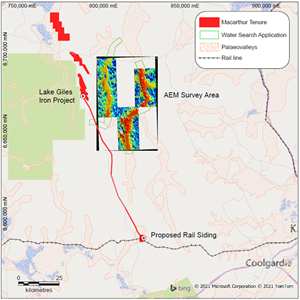 Tempest AEM Survey area over the Rebecca Palaeovalley as mapped by the Kalgoorlie 1:1,000,000 Sheet. Project GDA94, Zone 50.