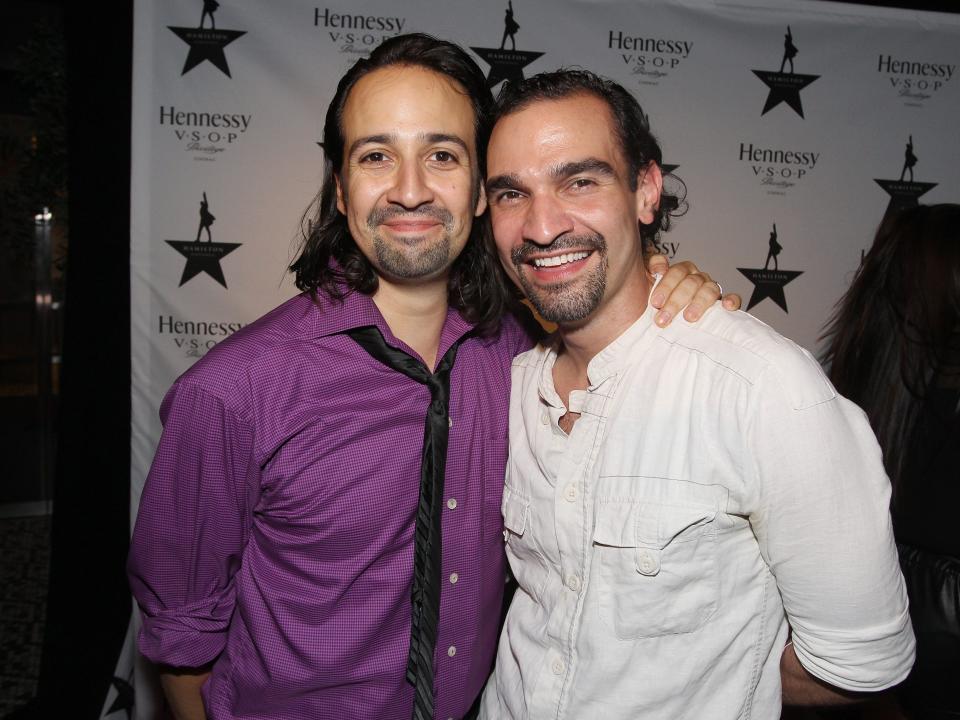 Lin-Manuel Miranda hugging Javier Munoz.