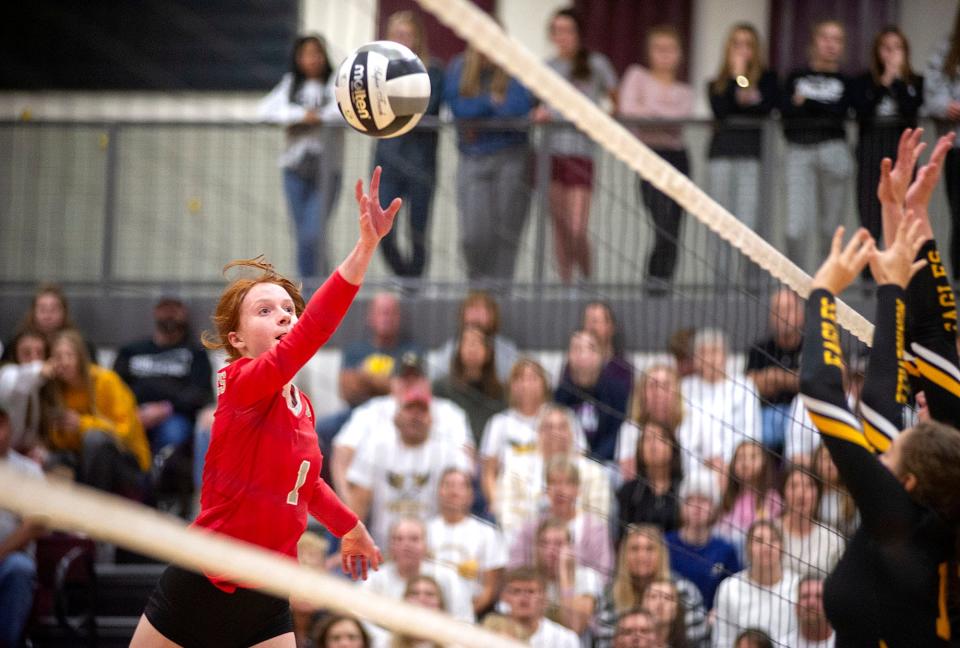 Buckeye Central's Mia McDougal hits the ball.