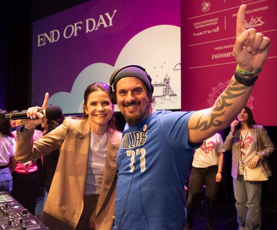 Karen Guggenheim and DJ Moodswing at the World Happiness Summit