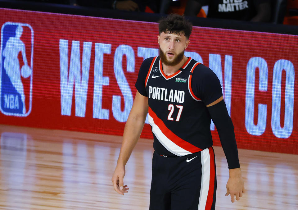 Jusuf Nurkic announced his grandmother's death in the hours leading up to Portland's play-in game win over Memphis. (Kevin C. Cox/Getty Images)