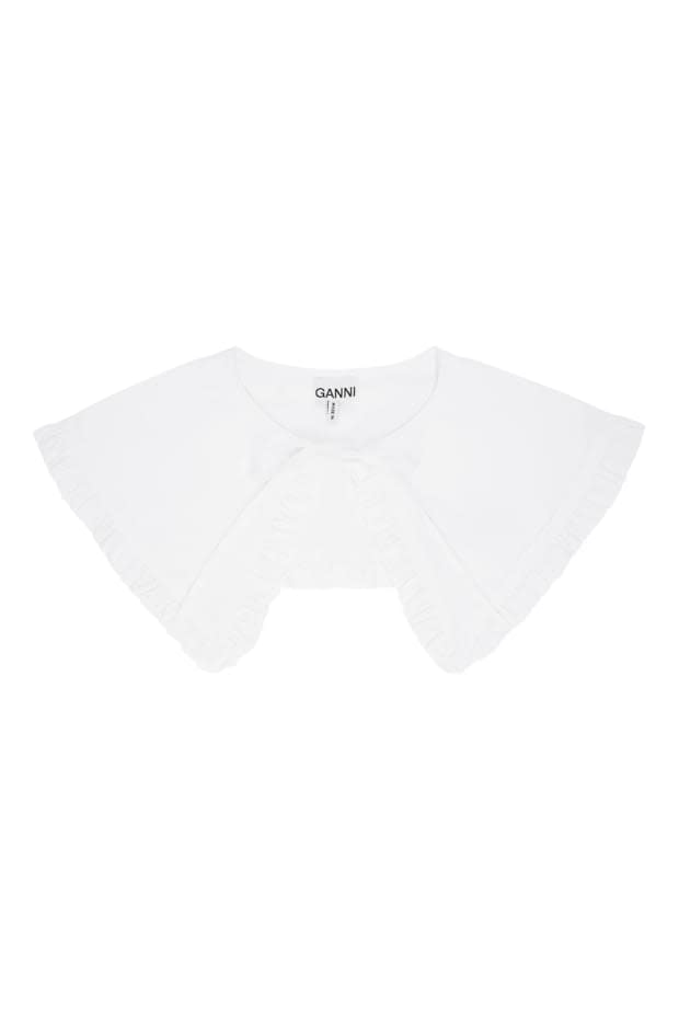 <p>Ganni White Cotton Poplin Collar, $18 (from $60), <a href="https://rstyle.me/+5ixaIWpAwhbjUrk_UQR4fQ" rel="nofollow noopener" target="_blank" data-ylk="slk:available here;elm:context_link;itc:0;sec:content-canvas" class="link ">available here</a></p>