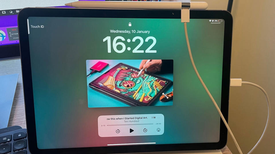 Apple Pencil USB-C on top of iPad