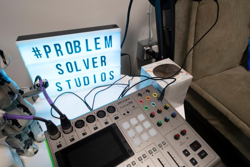 A table in the waiting room at Problem Solver Studios in West York gives visitors a taste of the studio experience.