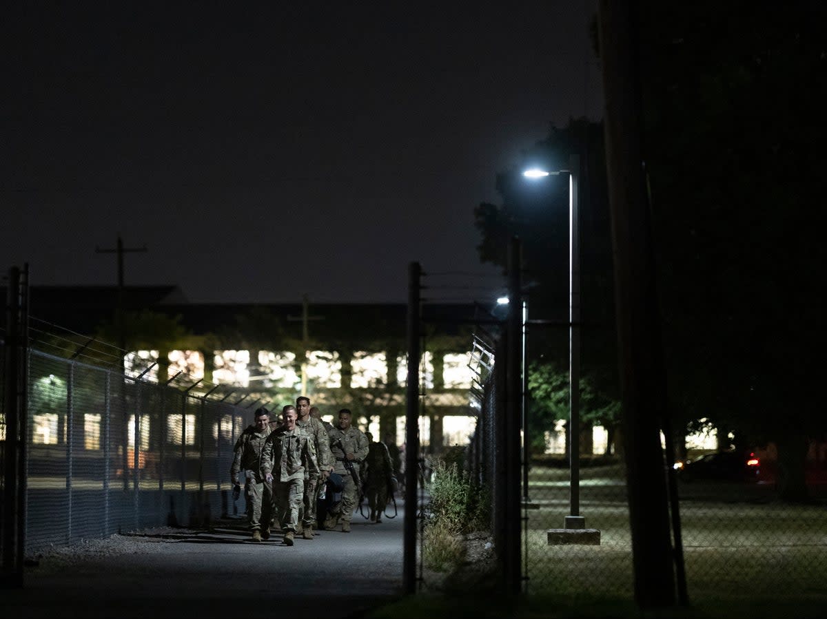 File.  Members of the US Army 2nd Brigade Combat Team depart for their deployment in Europe on 7 July 2022 in Fort Campbell, Kentucky (Getty Images)