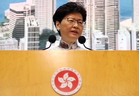 Hong Kong Chief Executive Carrie Lam attends a news conference in Hong Kong