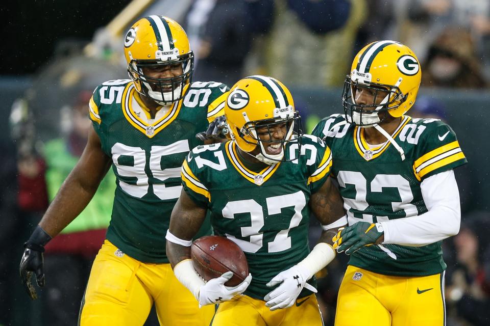 Sam Shields (center) became a crucial component of the Packers' Super Bowl run and played in Green Bay from 2010-16.