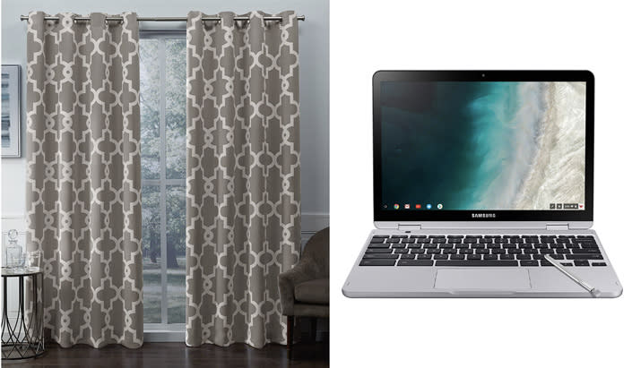 curtains; laptop