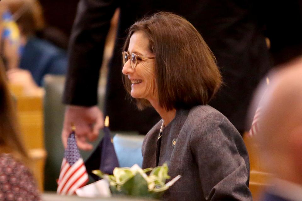 Rep. Raquel Moore-Green, R-Salem, on the first day of the short legislative session at the Oregon State Capitol in Salem on Feb. 3, 2020.