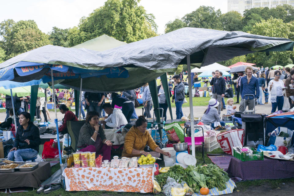 Then there's Thaipark, a decades-old tradition held on weekends during the warm weather months. You'll find over 100 Thai, Vietnamese, Korean, and other Asian vendors cooking up food from their home countries like shrimp pad Thai ($6), sticky rice with mango ($2), and chicken satay skiewers ($2). And finally theres' Boxhagener Platz, a flea, farmer's and street food market where you can chow down on things like falafel, charcuterie, bruschetta and more.  