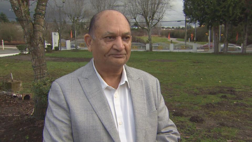 Satish Kumar, president of the Lakshmi Narayan Mandir temple, says his family is shaken and does not know why shots would be fired at his son's Surrey home early on the morning of Dec. 27. (CBC News - image credit)