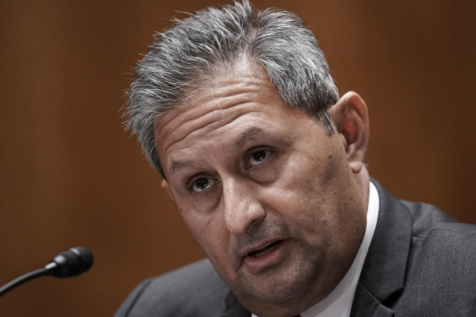 Michael Carvajal, director of the Federal Bureau of Prisons, testifies as the Senate Permanent Subcommittee On Investigations holds a hearing on charges of corruption and misconduct at the U.S. Penitentiary in Atlanta, at the Capitol in Washington, Tuesday, July 26, 2022. (AP Photo/J. Scott Applewhite)