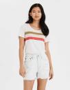 <p><strong>American Eagle</strong></p><p>ae.com</p><p><strong>$12.47</strong></p><p><a href="https://go.redirectingat.com?id=74968X1596630&url=https%3A%2F%2Fwww.ae.com%2Fus%2Fen%2Fp%2Fwomen%2Ft-shirts%2Fclassic-t-shirts%2Fae-chest-stripe-t-shirt%2F3375_6874_106%3Fmenu%3Dcat4840004&sref=https%3A%2F%2Fwww.seventeen.com%2Ffashion%2Fstyle-advice%2Fg25939712%2Fcute-beach-outfits%2F" rel="nofollow noopener" target="_blank" data-ylk="slk:Shop Now;elm:context_link;itc:0;sec:content-canvas" class="link ">Shop Now</a></p><p>Throw on a vintage tee and cutoff denim shorts for a fully chill vibe. </p>