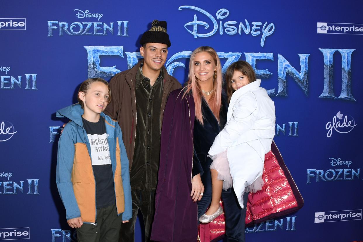Ashlee Simpson, husband Evan Ross, daughter Jagger Snow Ross and Simpson's son Bronx Wentz arrive for Disney's World Premiere of "Frozen 2" in Hollywood on November 7, 2019.