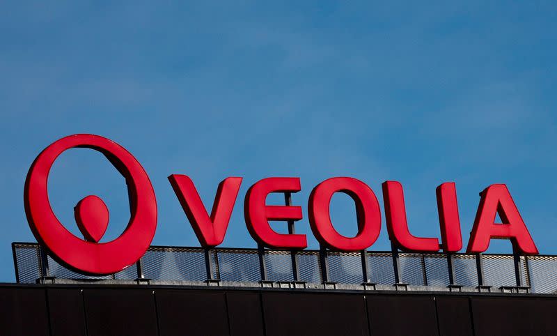 FILE PHOTO: The logo of Veolia Environnement is seen at the company's headquarters in Aubervilliers near Paris