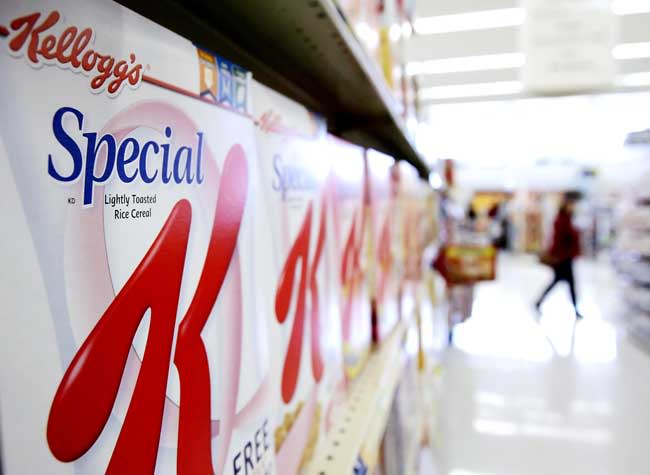 Boxes of Kellogg’s Special K cereal are shown on display at a supermarket in an Omaha, Neb.