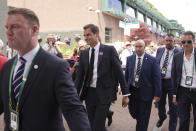 Switzerland's Roger Federer walks outside Centre Court on day seven of the Wimbledon tennis championships in London, Sunday, July 3, 2022. (AP Photo/Alberto Pezzali)