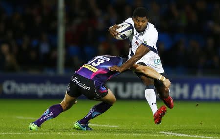 Exeter Chiefs' Ollie Devoto (L) in action against ASM Clermont Auvergne's Noa Nakaitaci. Exeter Chiefs v ASM Clermont Auvergne - European Rugby Champions Cup Pool Five - Sandy Park - 16/10/16. Action Images via Reuters / Peter Cziborra Livepic