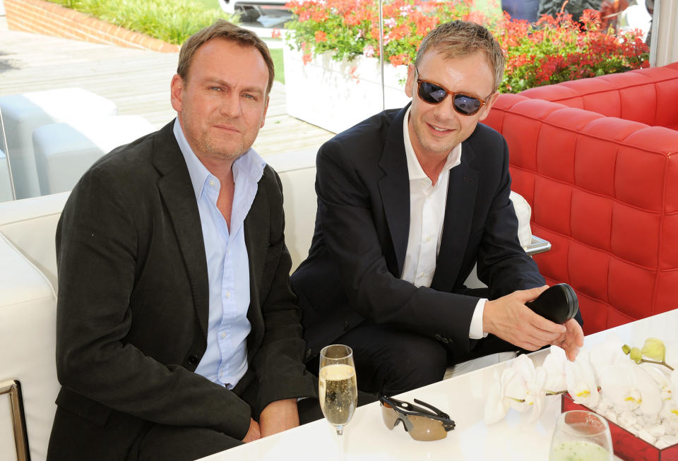 EGHAM, ENGLAND - JULY 28:  Philip Glenister (L) and John Simm attend the Audi International Polo at Guards Polo Club on July 28, 2013 in Egham, England.  (Photo by David M. Benett/Getty Images for Audi)